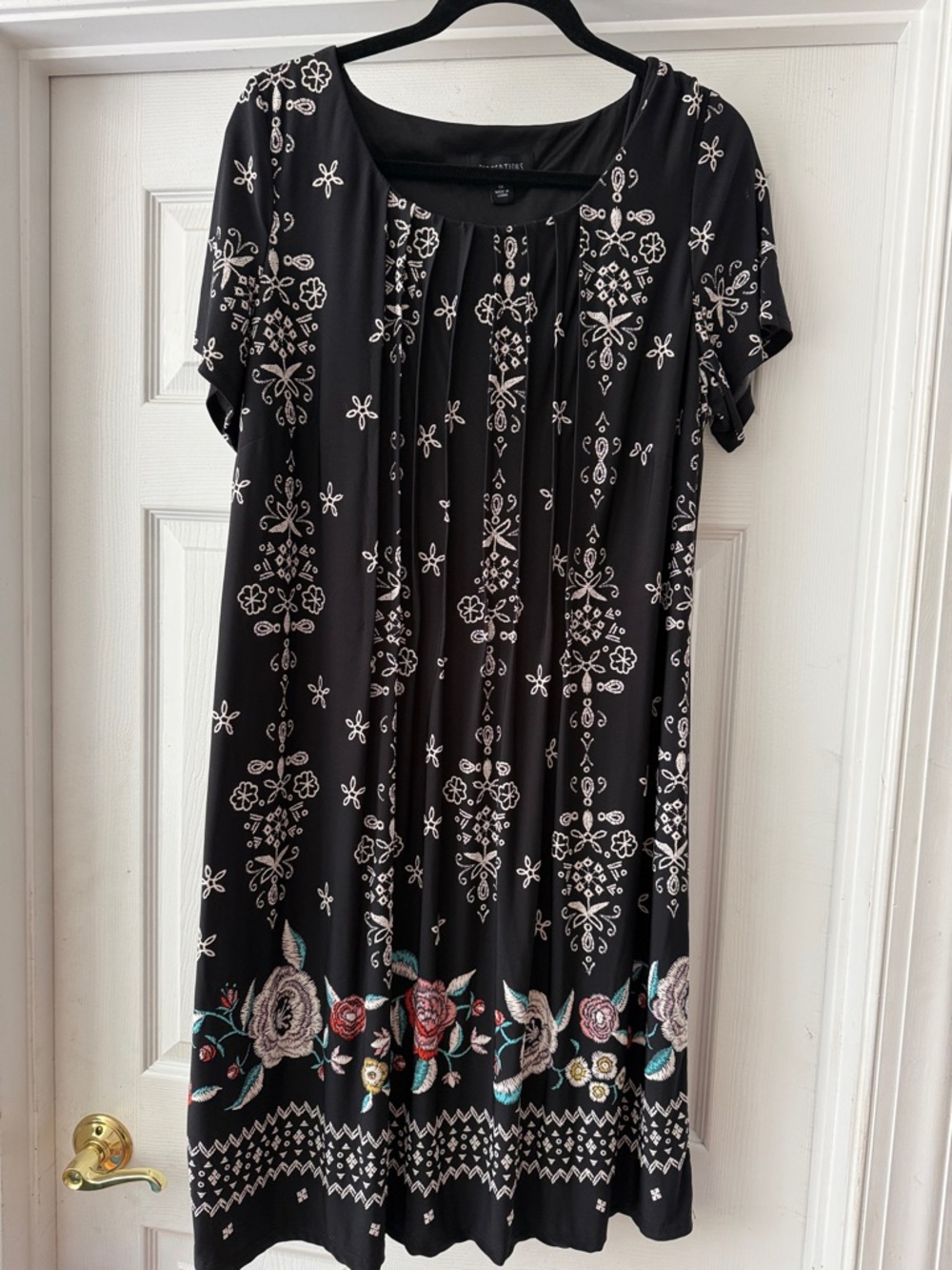 Perceptions Black Floral Border Print Short Sleeve Dress